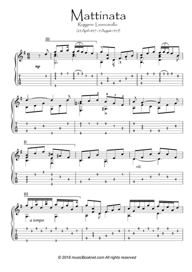 Mattinata by Leoncavallo for Guitar solo