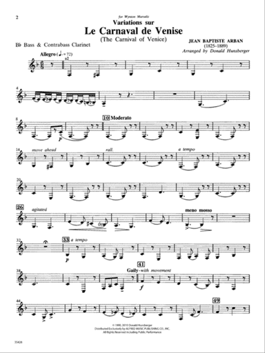 Le Carnaval de Venise: B-flat Bass Clarinet