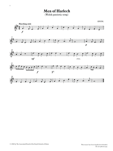 Men of Harlech (score & part) from Graded Music for Tuned Percussion, Book I
