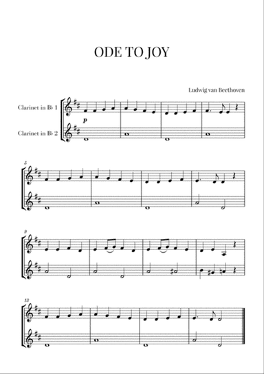 Beethoven - Ode to Joy (for 2 Clarinets)