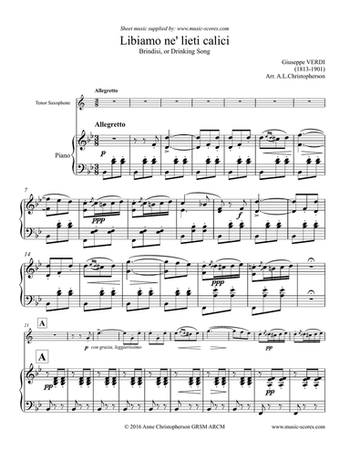 Libiamo ne lieti calici - Brindisi from La Traviata - Tenor Saxophone & Piano