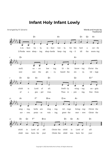 Infant Holy Infant Lowly (Key of D-Flat Major)