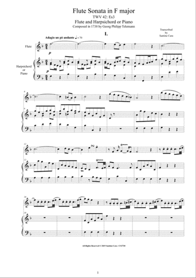 Telemann - Flute Sonata in F major TWV 42-Es3 for Flute and Harpsichord or Piano