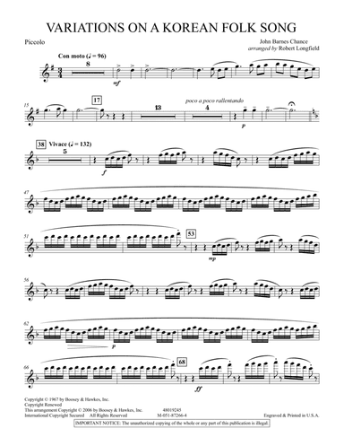 Variations on A Korean Folk Song - Piccolo