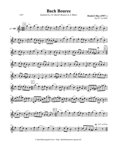 Bach's Bouree (Opus 427) Treble