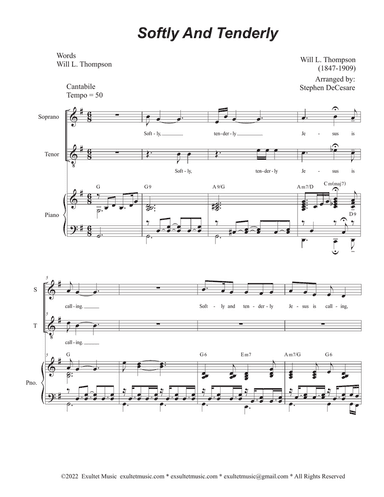Softly And Tenderly (2-part choir - (Soprano and Tenor)