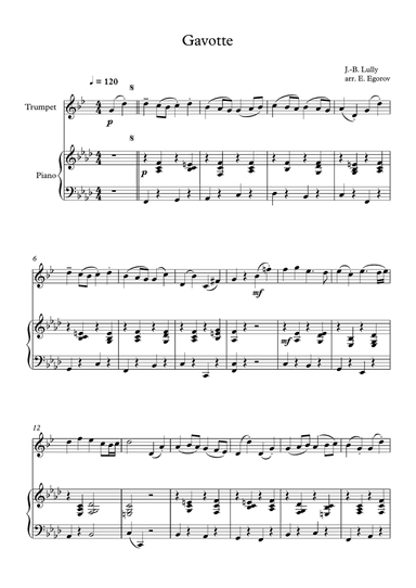 Gavotte, Jean-Baptiste Lully, For Trumpet & Piano