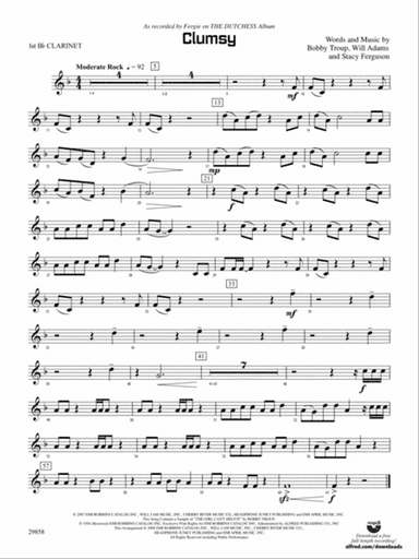 Clumsy (as recorded by Fergie on the album The Dutchess): 1st B-flat Clarinet