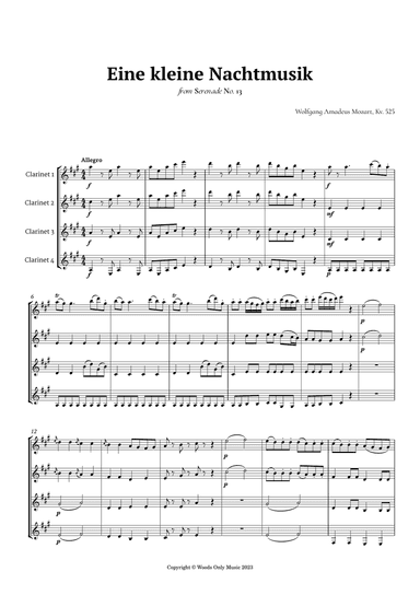 Eine kleine Nachtmusik by Mozart for Clarinet Quartet