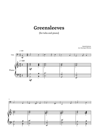What Child Is This? (Greensleeves) - for tuba and piano