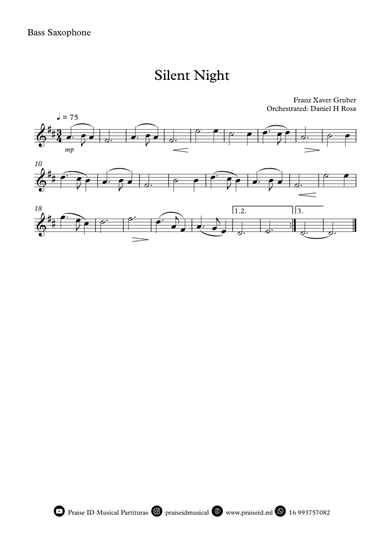 Silent Night - Christmas Carol - Bass Saxophone