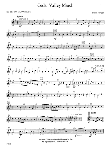 Cedar Valley March: B-flat Tenor Saxophone