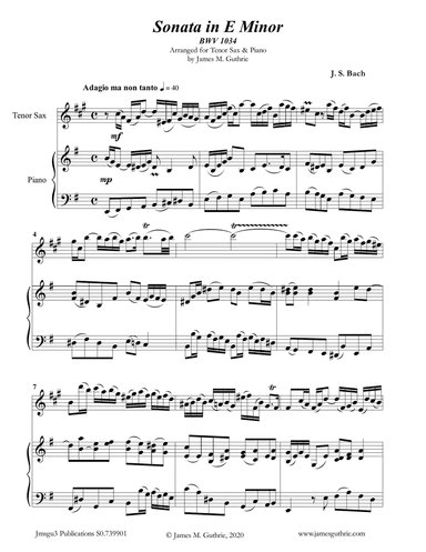 BACH: Sonata in E Minor BWV 1034 for Tenor Sax & Piano