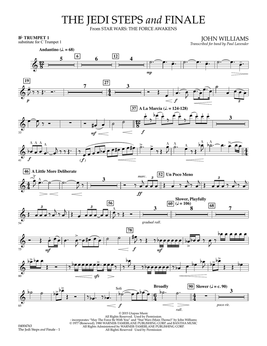 The Jedi Steps and Finale (from Star Wars: The Force Awakens) - Bb Trumpet 1 (sub. C Tpt. 1)