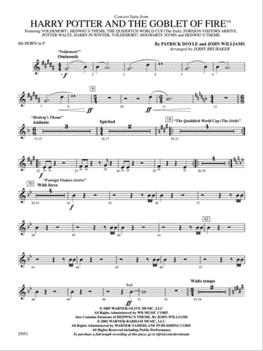 Harry Potter and the Goblet of Fire,™ Concert Suite from: 4th F Horn