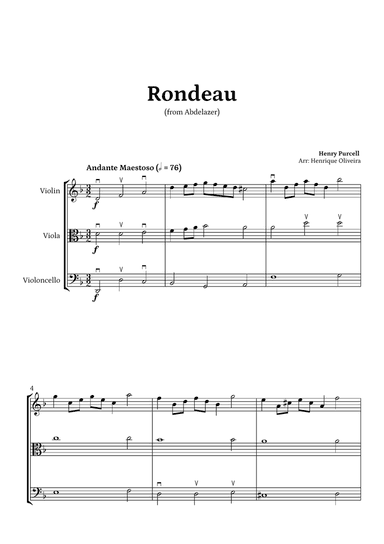 Rondeau from "Abdelazer Suite" by Henry Purcell - For Violin, Viola and Cello