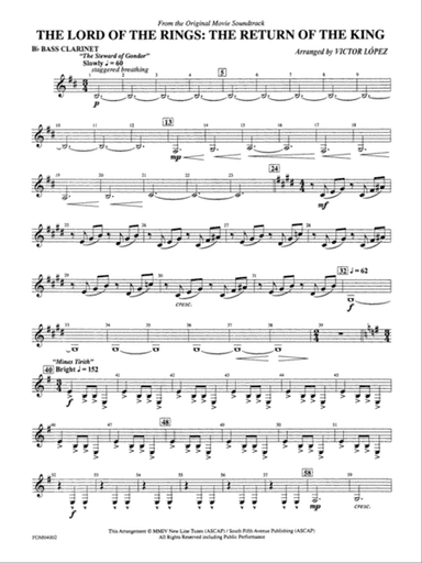 The Lord of the Rings: The Return of the King, Suite from: B-flat Bass Clarinet
