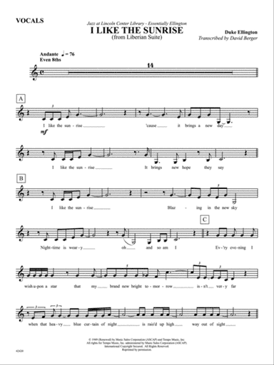 I Like the Sunrise (from the Liberian Suite): Vocals