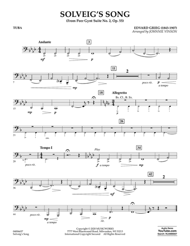 Solveig's Song (from Peer Gynt Suite No. 2) (arr. Johnny Vinson) - Tuba