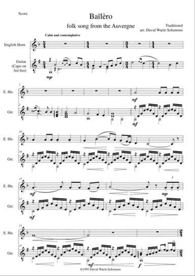 3 songs of the Auvergne for cor anglais & guitar