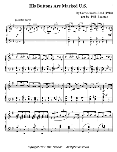 His Buttons Are Marked U.S. - piano solo