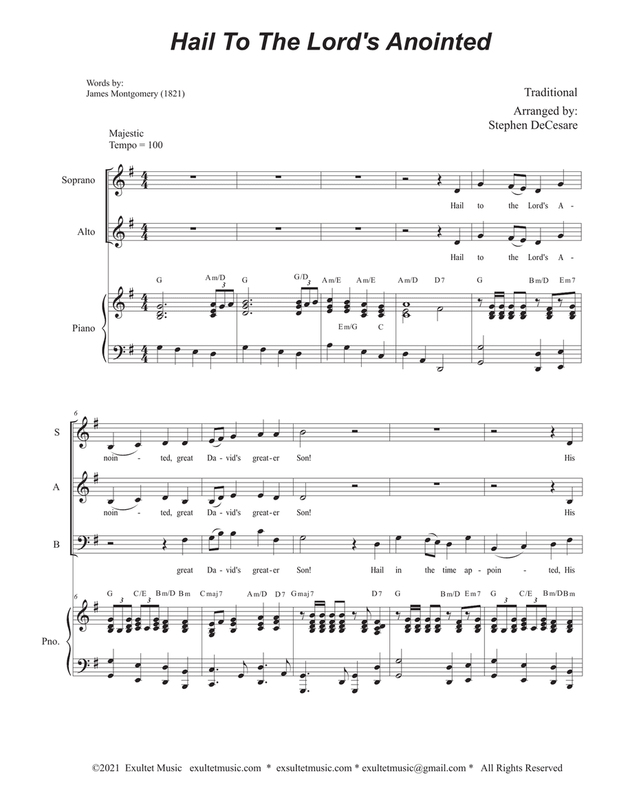 Hail To The Lord's Anointed (Vocal Trio (SAB) - Piano accompaniment)