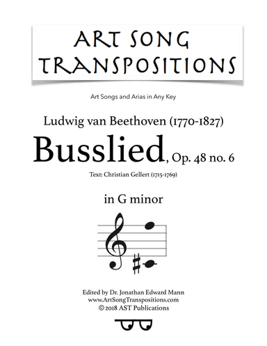 BEETHOVEN: Busslied, Op. 48 no. 6 (transposed to G minor)