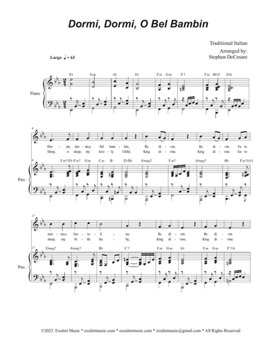 Dormi, Dormi, O Bel Bambin (Unison choir - Medium Key)