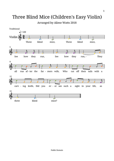 Three Blind Mice (Children's Easy Violin)
