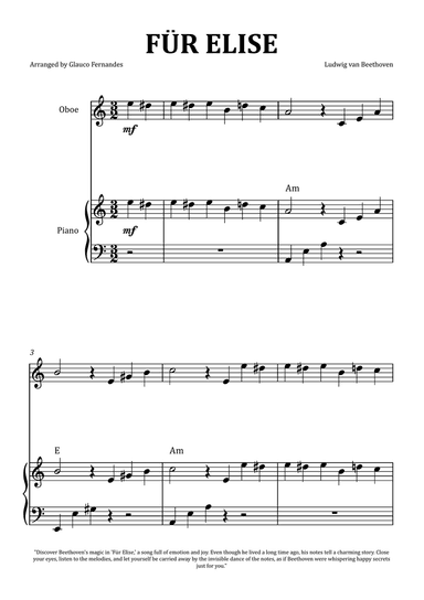Für Elise by Beethoven - Oboe and Piano with Chord Notation