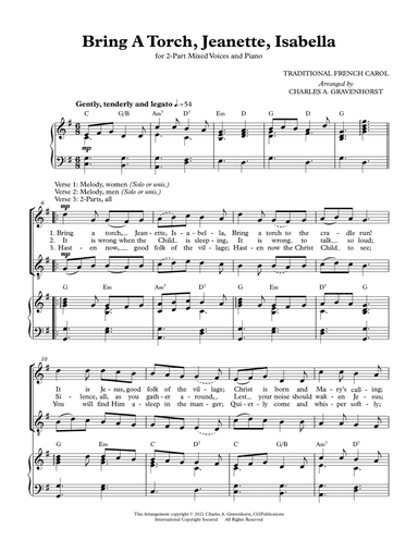 Bring A Torch, Jeanette, Isabella – 2-Part Mixed Voices and Piano