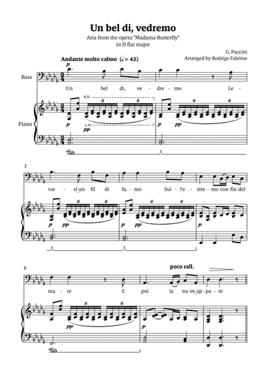 Un Bel Di Vedremo (from Madama Butterfly) - for Bass - in Db major