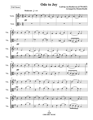Ode to Joy - Violin / Viola Duet - Intermediate