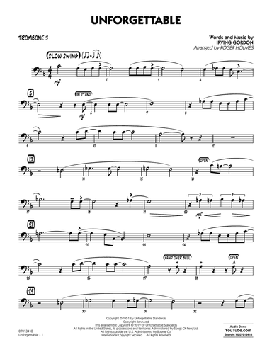 Unforgettable (arr. Roger Holmes) - Trombone 3