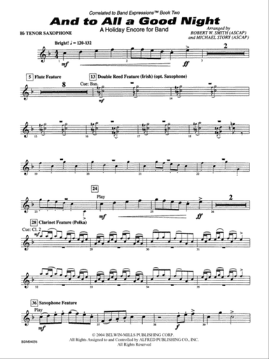 And to All a Good Night (A Holiday Encore for Band): B-flat Tenor Saxophone