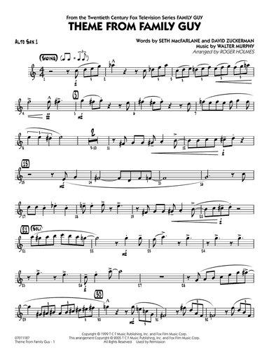Theme from Family Guy (arr. Roger Holmes) - Alto Sax 1