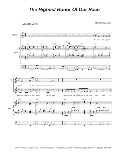 The Highest Honor Of Our Race (Duet for Soprano and Tenor solo)
