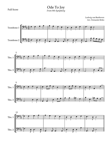 Ode To Joy Theme (from Beethoven's 9th Symphony) for Trombone Duo