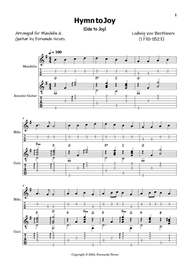 Hymn to Joy for Mandolin and Guitar