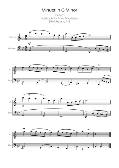 Minuet in G minor BWV Anh. 115 - Bach - Clarinet and Bassoon