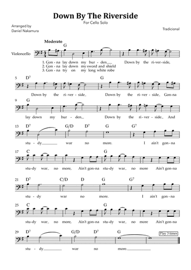 Down By The Riverside (For Cello Solo)