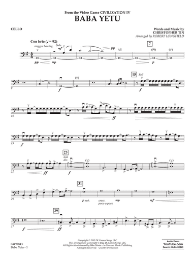 Baba Yetu (from Civilization IV) (arr. Robert Longfield) - Cello