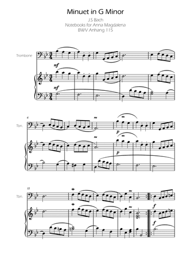 Minuet in G minor BWV Anh. 115 - Bach - Trombone