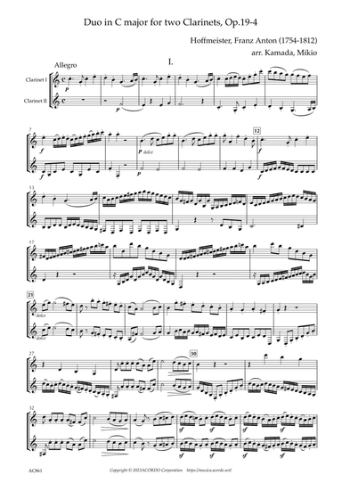 Duo in C major for Clarinets, Op.19-4
