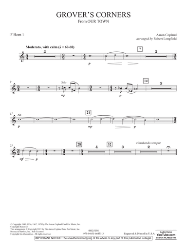 Grover's Corners (from Our Town) (arr. Robert Longfield) - F Horn 1