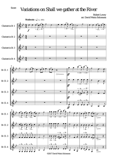 Variations on Shall we gather at the river for clarinet quartet