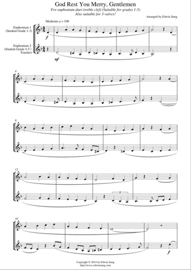 God Rest You Merry, Gentlemen (for euphonium duet (treble clef, 3 or 4 valved), suitable for grades
