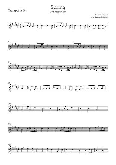 Spring - 3rd Movement (Antonio Vivaldi) for Trumpet in Bb Solo