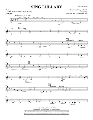 Sing Lullaby (arr. Heather Sorenson) - Violin 2