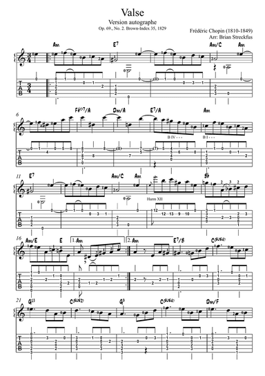 Waltz Op 69 No 2 (Arranged for Guitar)